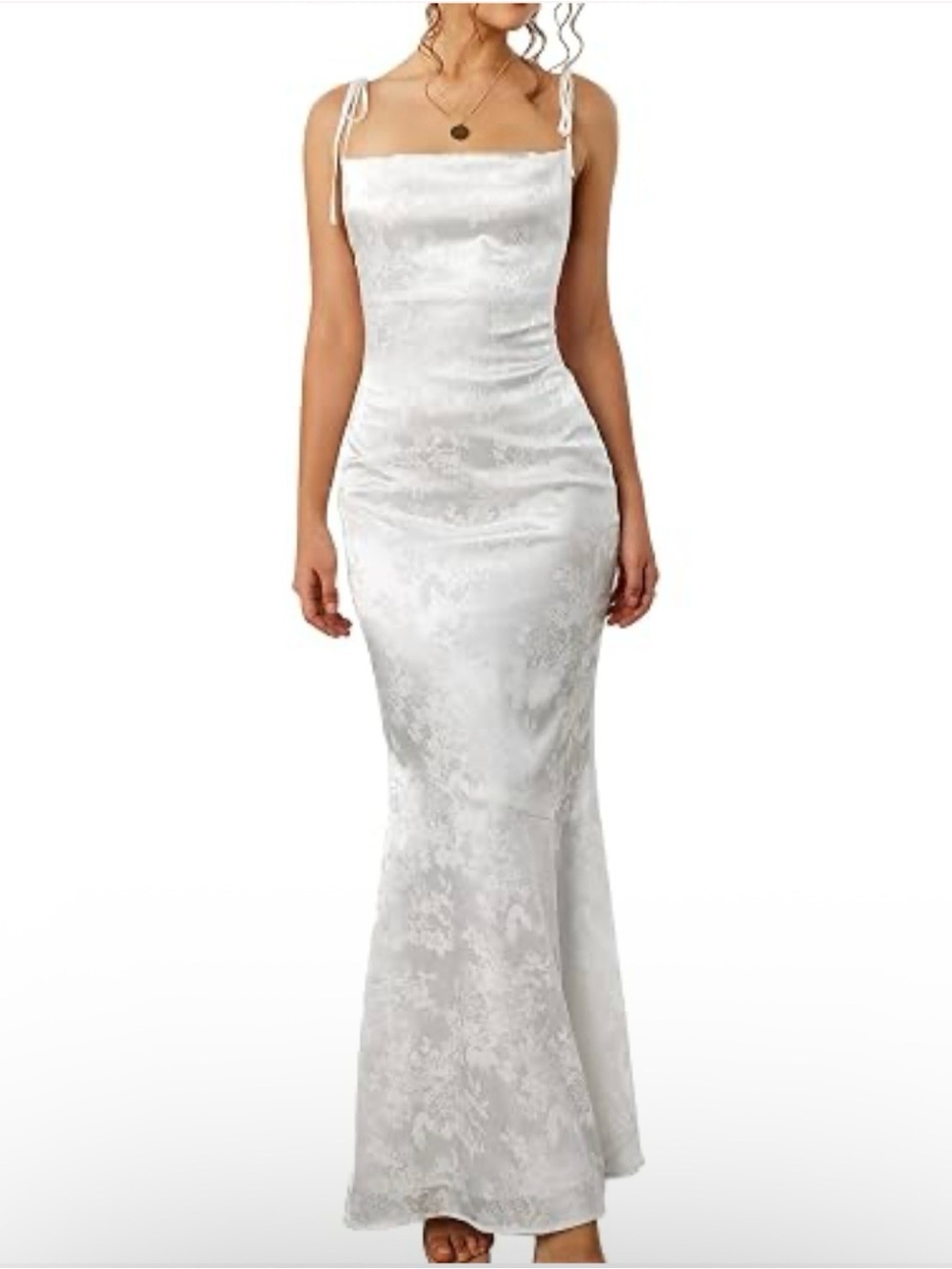 GLNEGE White Floral Corset Lace-Up Back Cowl Neck Maxi Dress Size L